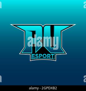 RU Logo ESport Gaming Initial with Blue Light Color design vector template Stock Vector
