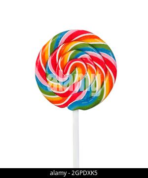 Nice lollipop with many colors in a spiral isolated on a white background Stock Photo