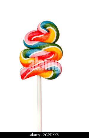 Nice lollipop with many colors in a spiral isolated on a white background Stock Photo