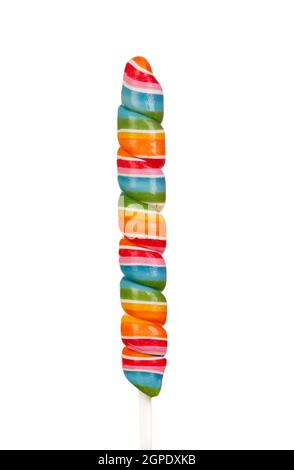 Nice lollipop with many colors in a spiral isolated on a white background Stock Photo