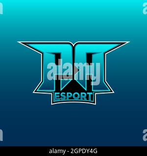 PR Logo ESport Gaming Initial with Blue Light Color design vector template Stock Vector