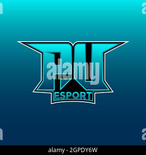 PU Logo ESport Gaming Initial with Blue Light Color design vector template Stock Vector