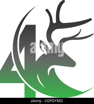 Number 4 icon logo with deer illustration design Stock Vector