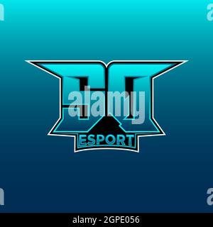 SQ Logo ESport Gaming Initial with Blue Light Color design vector template Stock Vector