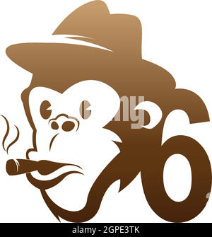 Monkey head icon logo with number 6 template design Stock Vector