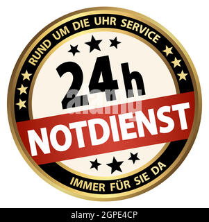 round business button - 24 hours emergency service (german) Stock Vector