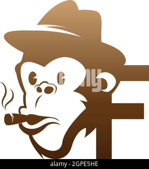Monkey head icon logo with letter F template design Stock Vector