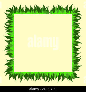 Grass square frame. Empty border in eco style with green foliage lawn. Springtime or summer time vector illustration. Abstract ecology template for presentation or information banner. Stock Vector