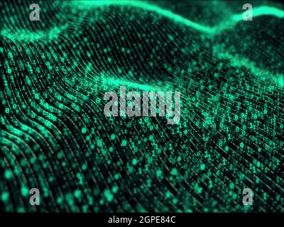 Waves of digital information concept - binare code background Stock Photo
