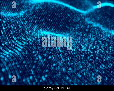 Waves of digital information concept - binare code background Stock Photo
