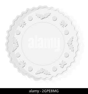 Plate decorated in Christmas style with bows, hollyberry and ornaments. Isolated on white. Vector illustration flat. Stock Vector