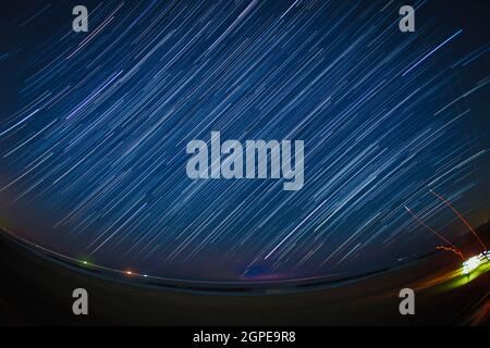 Of 130 minutes, star of the trajectory (Sendai Arahama Coast). Shooting Location: Sendai, Miyagi Prefecture Stock Photo