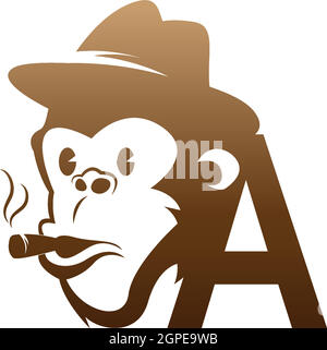 Monkey head icon logo with letter A template design Stock Vector