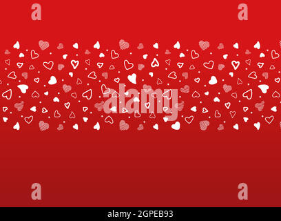 Seamless vector pattern white hearts on red background. Stock Vector