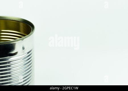 Metal tin can on white background Stock Photo