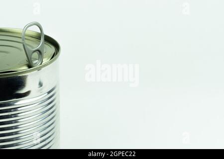Metal tin can on white background Stock Photo