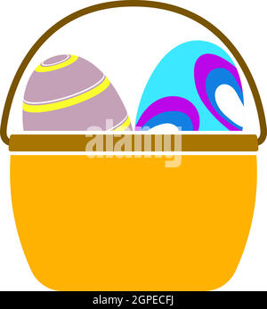 Easter Basket With Eggs Icon Stock Vector