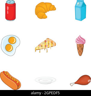 Fast food icons set, cartoon style Stock Vector