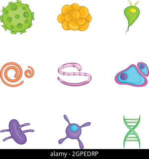 Cells icons set, cartoon style Stock Vector