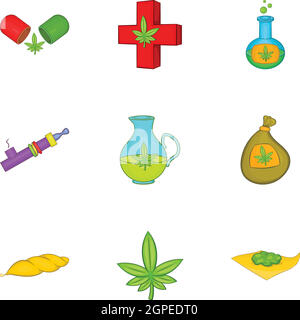 Drug icons set, cartoon style Stock Vector