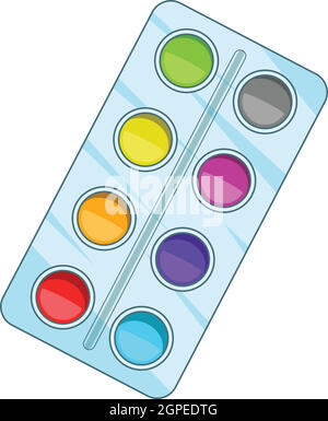 Watercolor paints box icon, cartoon style Stock Vector