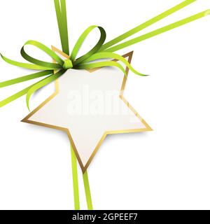 gold ribbon bow with christmas star hang tag Stock Vector