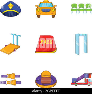 Flights icons set, cartoon style Stock Vector