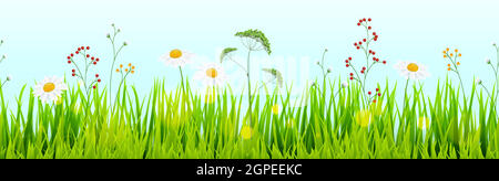 seamless floral grass panorama background Stock Vector