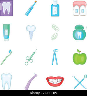 Dentist icons set, cartoon style Stock Vector