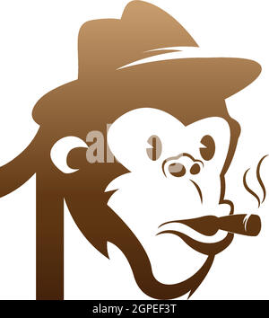 Monkey head icon logo with number 1 template design Stock Vector