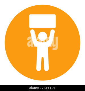 Man standing and holding in raised hands banner Stock Vector
