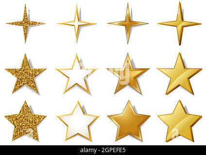 Set of Metallic Golden Stars Stock Vector