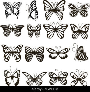 Butterfly icons set, simple style Stock Vector