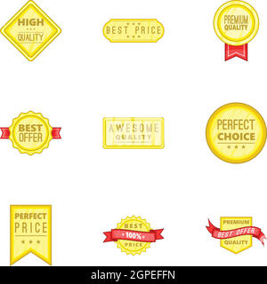 Label quality icons set, cartoon style Stock Vector