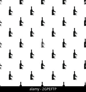 Wine bottle and glass pattern, simple style Stock Vector
