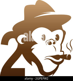 Monkey head icon logo with number 2 template design Stock Vector