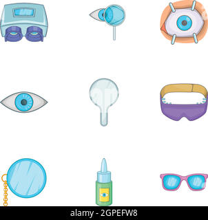 Vision icons set, cartoon style Stock Vector