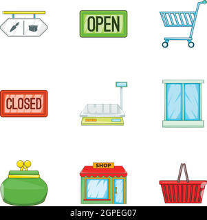 Purchase in shop icons set, cartoon style Stock Vector