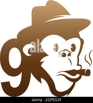 Monkey head icon logo with number 9 template design Stock Vector