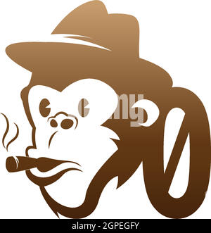 Monkey head icon logo with number zero template design Stock Vector