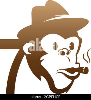 Monkey head icon logo with number 7 template design Stock Vector