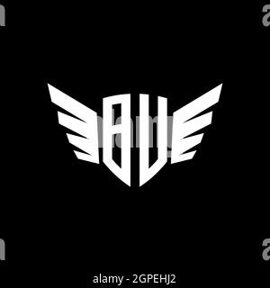 BU Monogram Logo geometric initial with wing shape style design template. Wing initial logo design isolated in black background Stock Vector