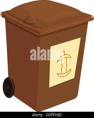 Brown trashcan icon, cartoon style Stock Vector