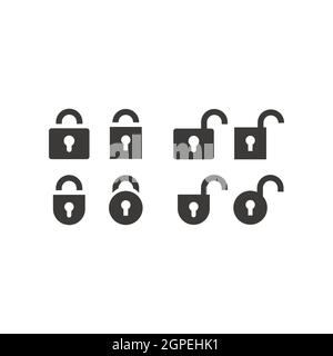 Padlock black vector icon set Stock Vector