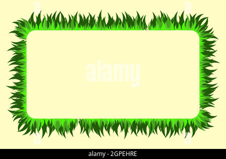 Grass rectangle frame with copy space. Lawn border with green foliage blades design. Vector background illustration. Stock Vector