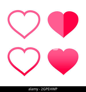 Pink heart shaped outlined icons Royalty Free Vector Image