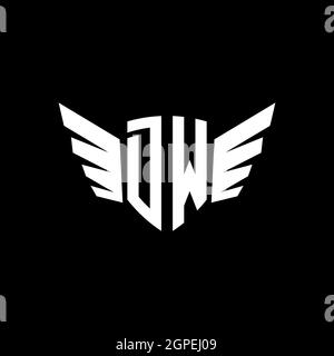 DW Monogram Logo geometric initial with wing shape style design template. Wing initial logo design isolated in black background Stock Vector