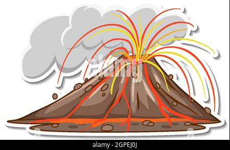 Sticker design with Volcano eruption with lava isolated illustration Stock Vector