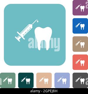 Tooth anesthesia white flat icons on color rounded square backgrounds Stock Vector