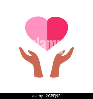 Hands hold the red heart symbol icon graphic design, logo sign isolated on white background vector illustration Stock Vector